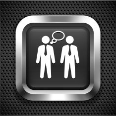 Businessmen Thinking on Black Square Button