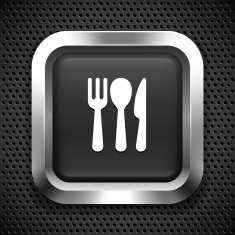 Silverware on Black Square Button