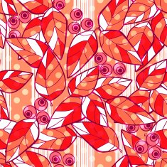 Seamless pattern wild berries branch leaves retro background N3