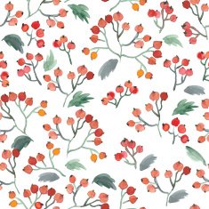 hand drawn red watercolor berries seamless pattern N5