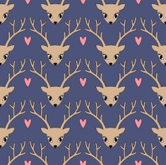 Cute deer with heart background for winter holidays