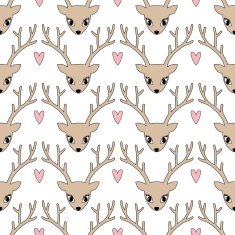 Deer head seamless pattern Cute deer with heart background