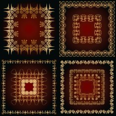 set of a abstract patterns with golden floral ornaments