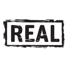 Black grunge stamp and text REAL