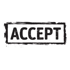 Black grunge stamp and text ACCEPT