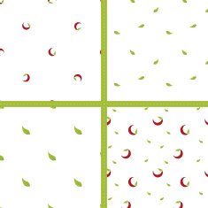 Four simple vector chili pepper and leaves seamless patterns