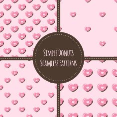 Four vector simple heart donuts seamless patterns set