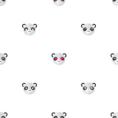 Vector flat cartoon panda heads with different emotions seamless pattern N2