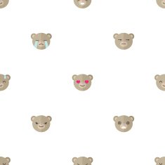 Vector flat cartoon bear heads with different emotions seamless pattern N2