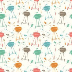 Retro BBQ grill seamless pattern N2