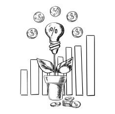 Growth chart and idea light bulb with flower