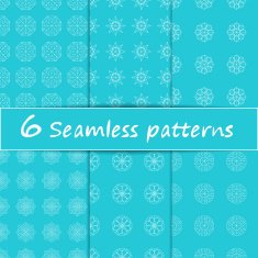 Six seamless patterns on abstract blue background N2