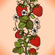 Abstract color seamless lace pattern with flowers leaves and strawberry