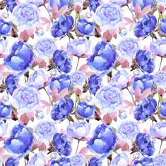 Seamless pattern with blue peonies leaves