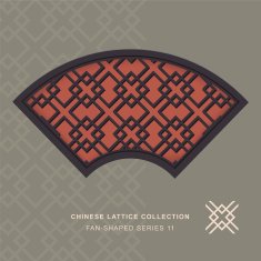 Chinese window tracery lattice fan shaped frame 11 diamond cross