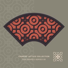 Chinese window tracery lattice fan shaped frame 08 cross round