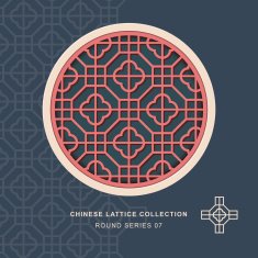 Chinese window tracery lattice round frame 07 cross square