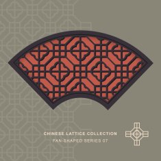 Chinese window tracery lattice fan shaped frame 07 cross square