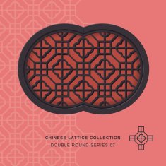 Chinese window tracery lattice double round frame 07 cross square