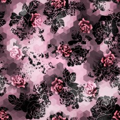 Grunge roses on pink cubes background