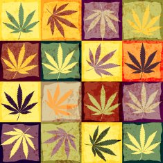 Hemp leaves in retro style