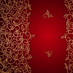 Red invitation with gold lace floral ornament