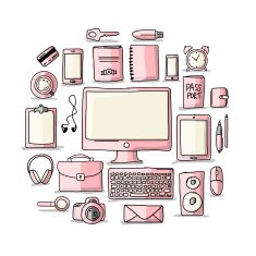 Set of digital office devices Sketch for your design