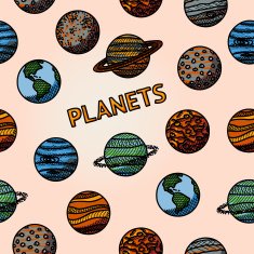 hand drawn planet pattern with - mercury venus earth mars