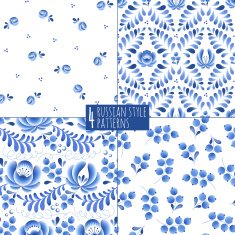 Blue flowers and leaves floral russian porcelain beautiful folk ornament