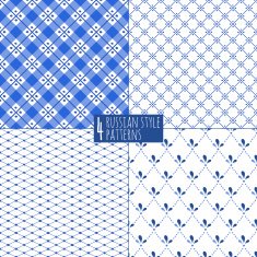 Blue plaid checkered russian porcelain beautiful folk ornament
