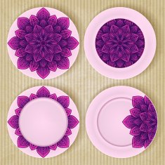 Plates with floral pattern set on retro background