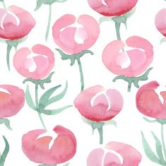 hand drawn watercolor peonies seamless vector pattern N3