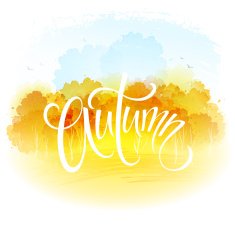 Watercolor autumn landscape Vector illustration
