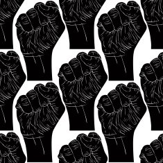 Clenched fists seamless pattern black and white vector backdrop N2