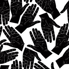 Open hands searching each other to shake seamless pattern black
