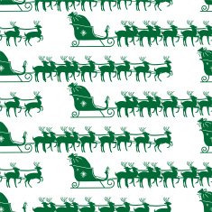 Santas Sleigh And Reindeer Seamless Pattern Green
