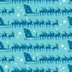 Santas Sleigh And Reindeer Seamless Pattern Blue