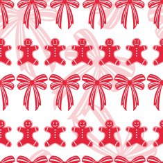 Red Bows And Gingerbread Men Seamless Holiday Pattern