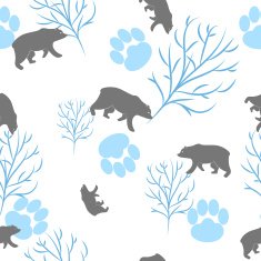 Forest bear and tree branch seamless pattern Vector background