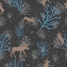 Forest deer and snow tree seamless pattern Vector background