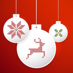 Vector Christmas balls with embroidery cross-stitch style