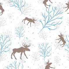 Forest deer and tree branch seamless pattern Vector background