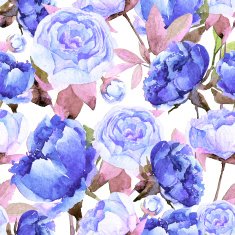 Seamless pattern with blue peonies leaves N2