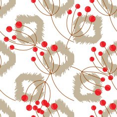 Ikat vector seamless pattern with rowanberry branch Abstract geometric background N2