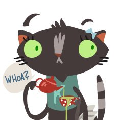 Cartoon funny cat with cup of tea flat icon
