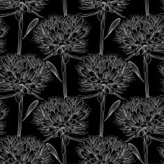 Beautiful monochrome black and white seamless background with flowers aster N5