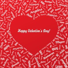 Heart from famous woman's names with title Valentines day