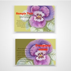 Business Card Templates decorated with watercolor pansy flowers