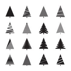 Set of Black Geometric Christmas Trees Vector Illustrations