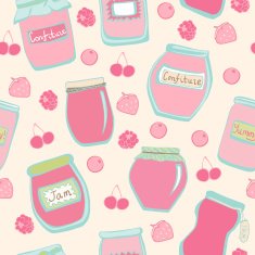 Lovely seamless pattern with jam jars and berries N2